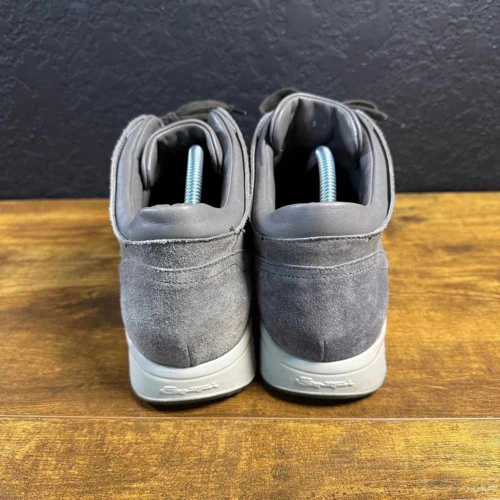 Santoni Club Gray Suede Leather Mid Top Sneakers Mens Size 9